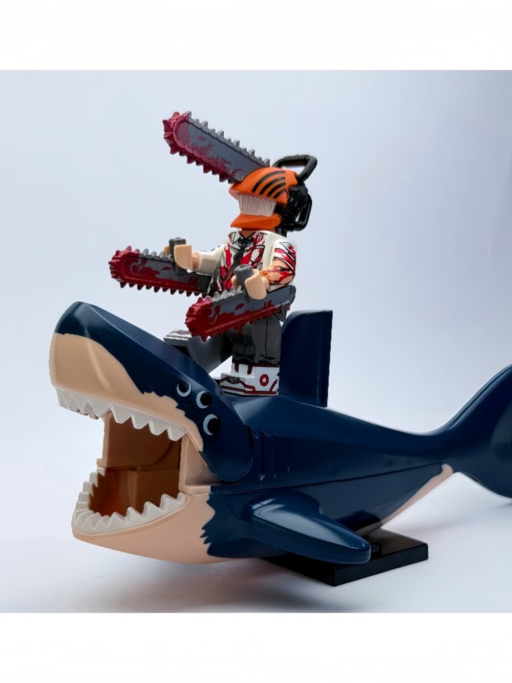 Chainsaw Man Denji Shark Ride Custom Minifigure Set with Pochita
